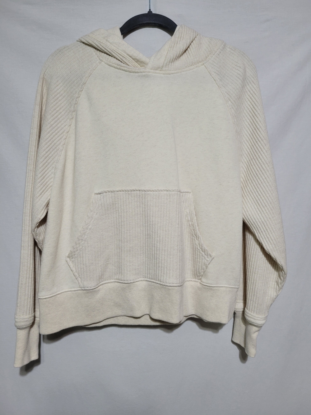 aerie Cream Knit Hooded Pullover with Kangaroo Pocket